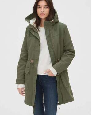 Gap Army Green Sherpa-Lined Utility Parka Jacket, Size XS